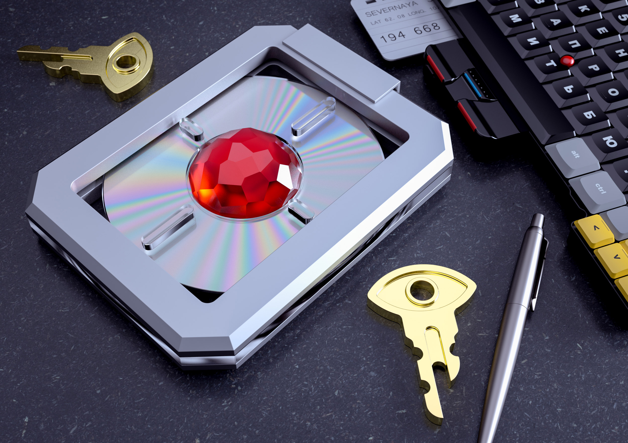 James Bond, 007 Goldeneye disc and keys.